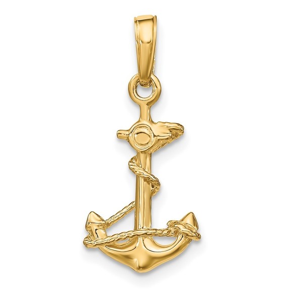 10K Gold 3-D Anchor with Rope Pendant - Picture 3 of 4